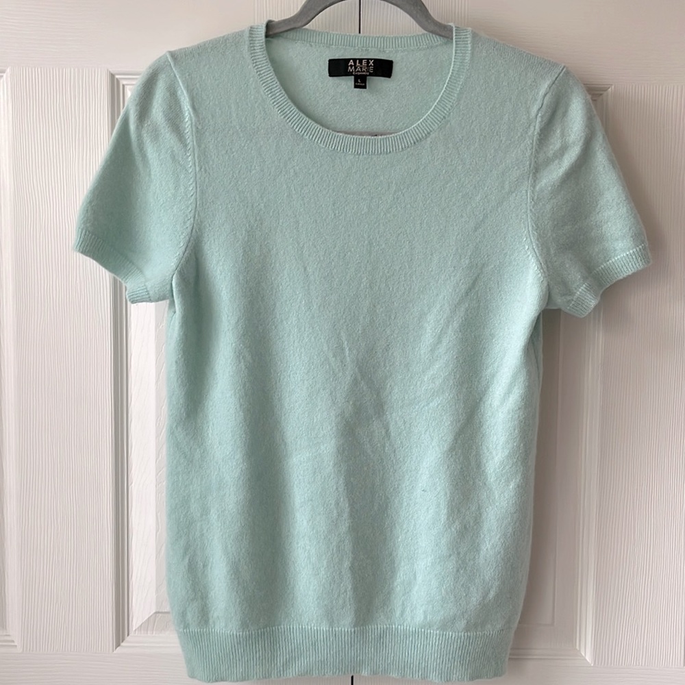 Alex Marie 100% Cashmere Short Sleeve Crew Neck Sweater | Mint | Size Large